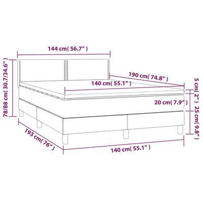 vidaXL kontinentaalvoodi madrats ja LED, tumehall, 140x190 cm, kangas