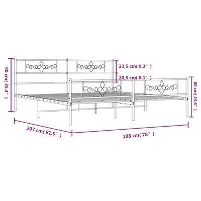 vidaXL metallist voodiraam peatsi ja jalutsiga, must, 193x203 cm