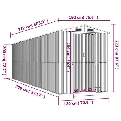 vidaXL aiakuur, antratsiithall, 192x772x223 cm, tsingitud teras