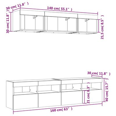 vidaXL 5-osaline telerikappide komplekt LED-tuledega, must, tehispuit