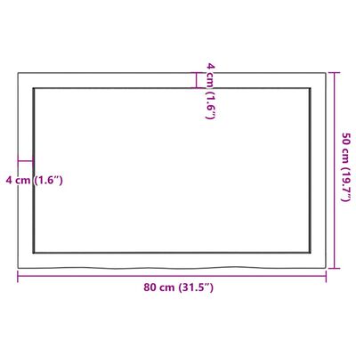 vidaXL lauaplaat, 80 x 50 x (2-6) cm, töötlemata tammepuit