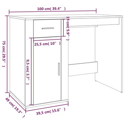 vidaXL kirjutuslaud, pruun tamm, 100 x 49 x 75 cm, tehispuit