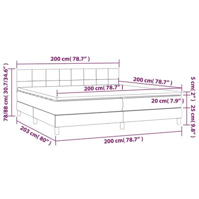 vidaXL kontinentaalvoodi madrats, LED, tumeroheline, 200x200 cm, samet