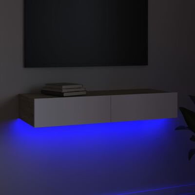 vidaXL telerialus LED-tuledega, valge ja Sonoma tamm, 90x35x15,5 cm