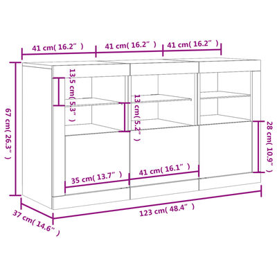 vidaXL puhvetkapp LED-tuledega, Sonoma tamm, 123 x 37 x 67 cm