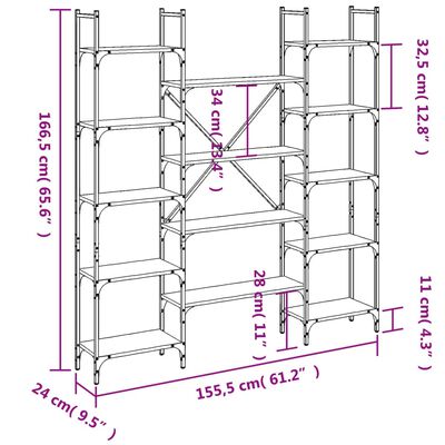 vidaXL raamaturiiul, Sonoma tamm, 155,5 x 24 x 166,5 cm, tehispuit