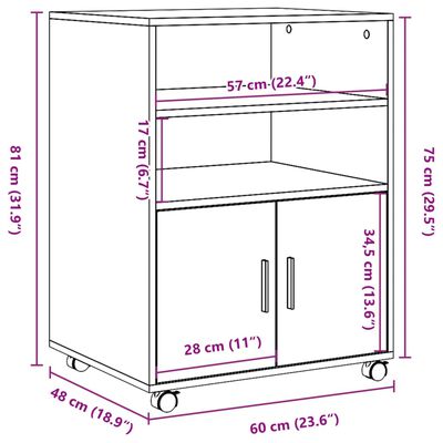 vidaXL ratastel kapp, hall Sonoma tamm, 60x48x81 cm, tehispuit