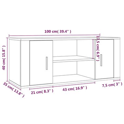 vidaXL telerikapp, hall Sonoma tamm, 100 x 35 x 40 cm, tehispuit