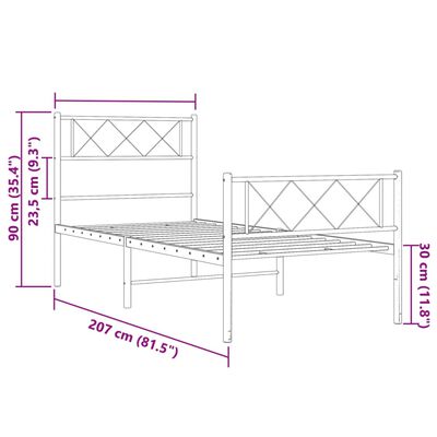 vidaXL metallist voodiraam peatsi ja jalutsiga, valge, 100x200 cm