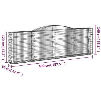 vidaXL kaarekujulised gabioonkorvid 4 tk, 400x30x120/140 cm, raud