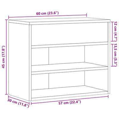 vidaXL jalatsipink, betoonhall, 60 x 30 x 45 cm, tehispuit