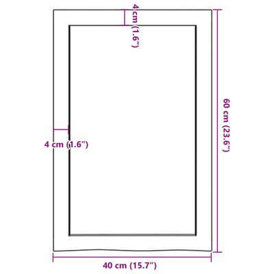 vidaXL vannitoa töötasapind, helepruun, 40x60x(2-6) cm, täispuit