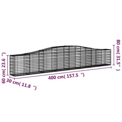 vidaXL kaarekujulised gabioonkorvid 4 tk, 400x30x60/80 cm, raud