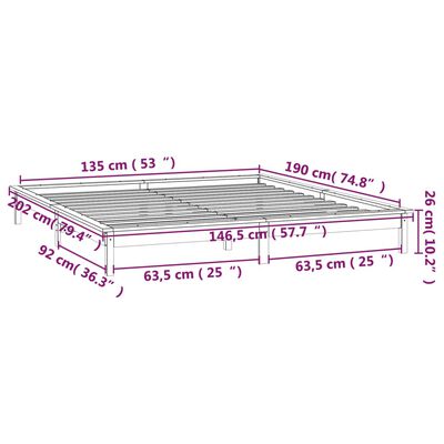 vidaXL LED-voodiraam, valge, 135 x 190 cm, männipuit