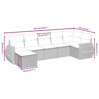 vidaXL 7-osaline aiadiivani komplekt patjadega, must, polürotang