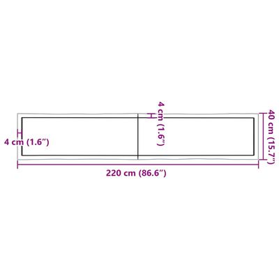 vidaXL lauaplaat, helepruun, 220x40x(2-6) cm, töödeldud täispuit