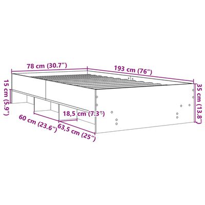 vidaXL voodiraam, suitsutatud tamm,75x190 cm, tehispuit