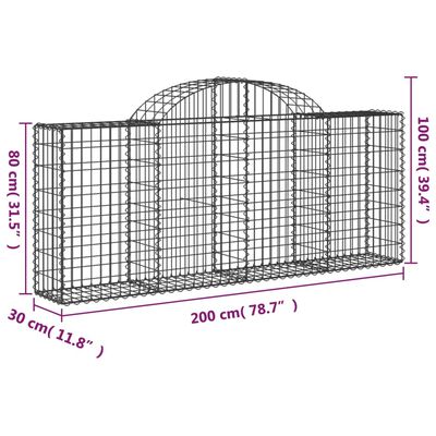 vidaXL kaarekujuline gabioonkorv, 200x30x80/100 cm, tsingitud raud