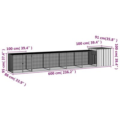 vidaXL kanapuur, hall, 600x91x100 cm, tsingitud teras