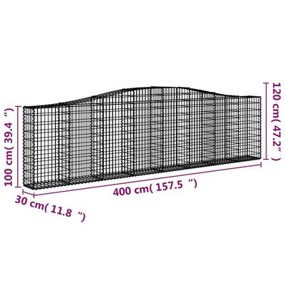 vidaXL kaarekujulised gabioonkorvid 4 tk, 400x30x100/120 cm, raud