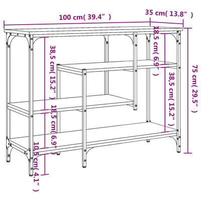 vidaXL riiulitega konsoollaud, hall Sonoma tamm, 100 x 35 x 75 cm