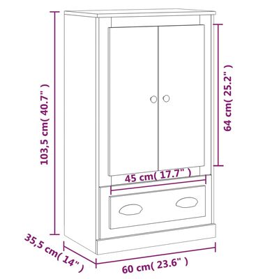 vidaXL kõrge kapp, hall Sonoma tamm, 60 x 35,5 x 103,5 cm, tehispuit