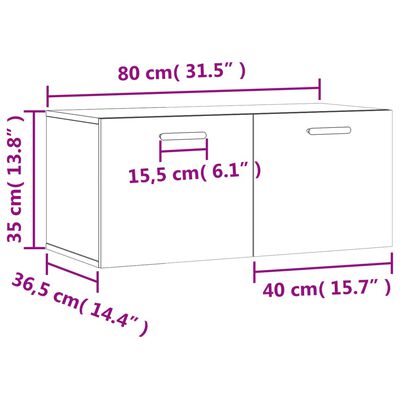 vidaXL seinakapp, valge, 80 x 36,5 x 35 cm, tehispuit