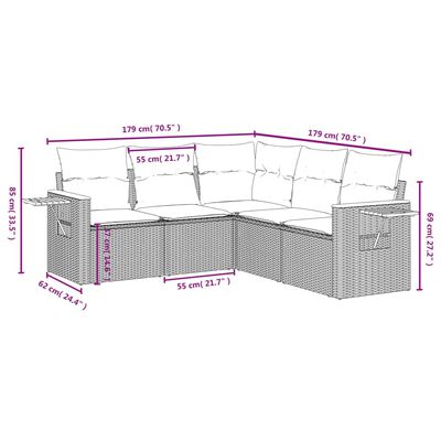 vidaXL 5-osaline aiadiivanikomplekt patjadega, must, polürotang