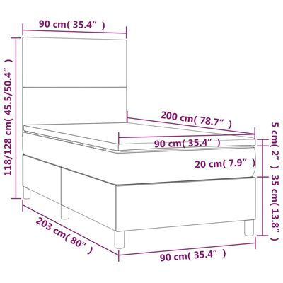 vidaXL kontinentaalvoodi madrats ja LED, tumehall, 90x200 cm, kangas