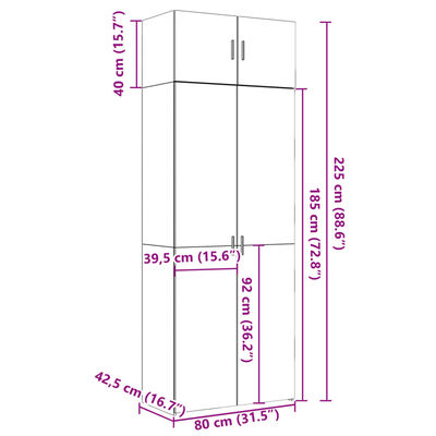 vidaXL hoiukapp, suitsutatud tamm, 80 x 42,5 x 225 cm tehispuit