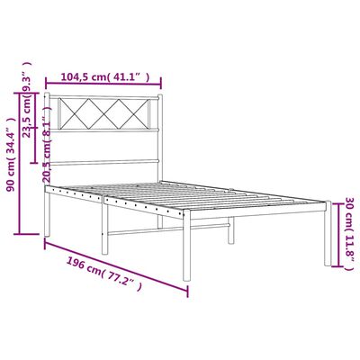 vidaXL metallist voodiraam peatsiga, must, 100x190 cm