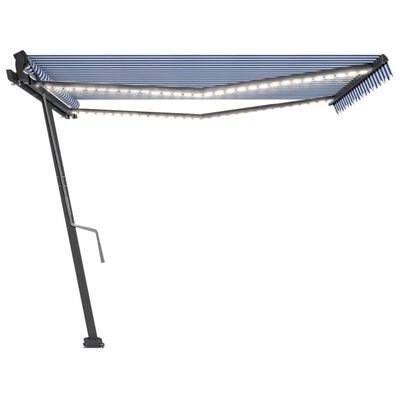 vidaXL käsitsi sissetõmmatav varikatus LED, 450x350 cm, sinine, valge