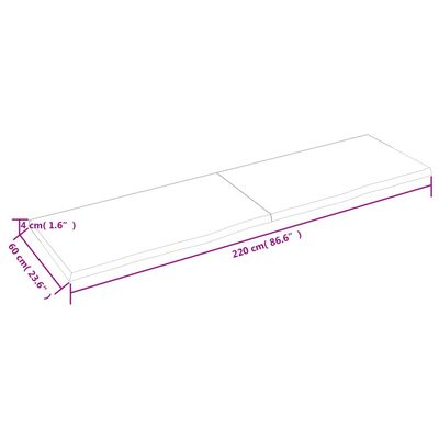 vidaXL vannitoa töötasapind, helepruun, 220x60x(2-4) cm, täispuit