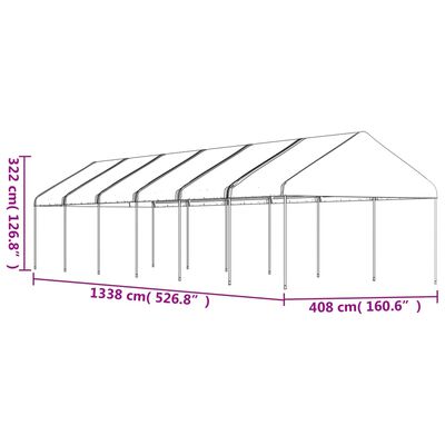 vidaXL katusega varjualune, valge, 13,38 x 4,08 x 3,22 m, polüetüleen