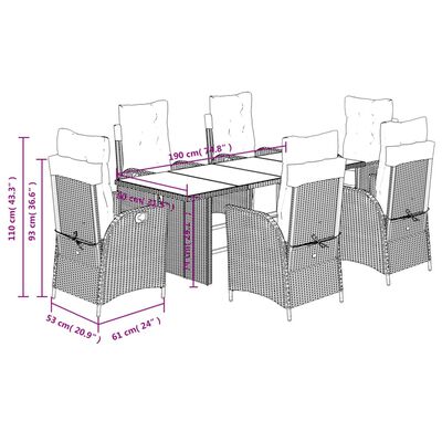 vidaXL 7-osaline aia söögimööbli komplekt patjadega, pruun, polürotang