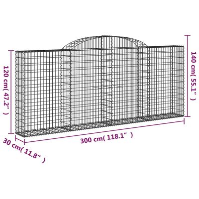 vidaXL kaarekujulised gabioonkorvid 4 tk, 300x30x120/140 cm, raud