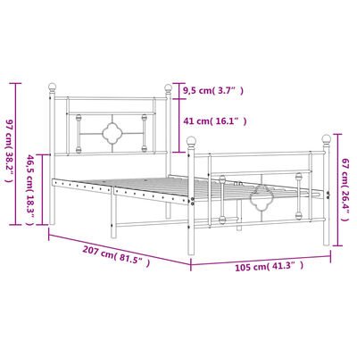 vidaXL metallist voodiraam peatsi ja jalutsiga, must, 100x200 cm