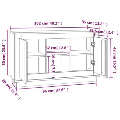 vidaXL puhvetkapp, hall Sonoma tamm, 102 x 35 x 60 cm, tehispuit