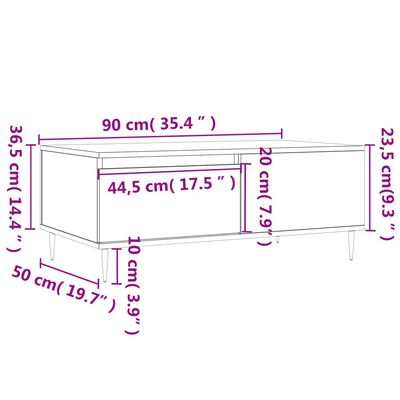 vidaXL kohvilaud, hall Sonoma tamm, 90x50x36,5 cm, tehispuit