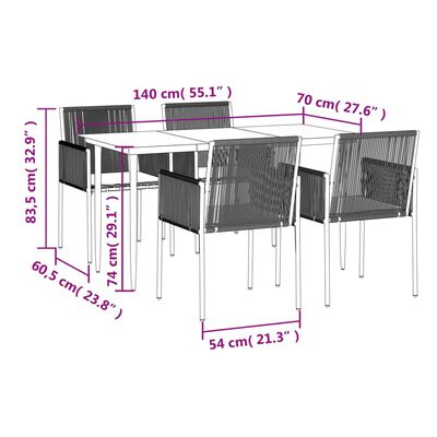 vidaXL 5-osaline aia söögimööbli komplekt istmepatjadega, must