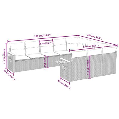 vidaXL 10-osaline aiadiivani komplekt patjadega, must, polürotang