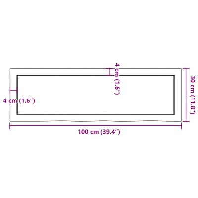 vidaXL seinariiul, helepruun, 100 x 30 x (2-6) cm, töödeldud tammepuit