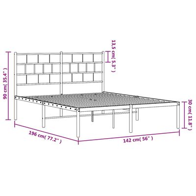 vidaXL metallist voodiraam peatsiga, must, 135x190 cm