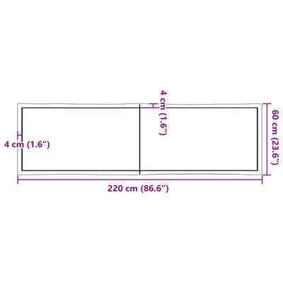 vidaXL lauaplaat, 220 x 60 x (2-4) cm, täispuit, naturaalsed servad