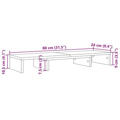 vidaXL reguleeritav monitorialus, vana puit, 80x24x10,5 cm, tehispuit