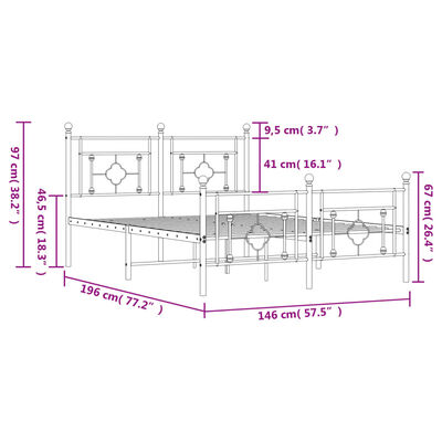 vidaXL metallist voodiraam peatsi ja jalutsiga, must, 140x190 cm