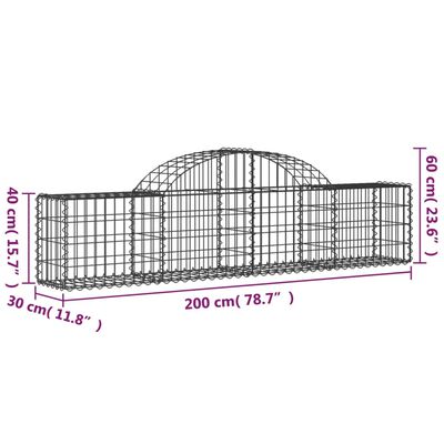 vidaXL kaarekujulised gabioonkorvid 6 tk, 200x30x40/60 cm, raud