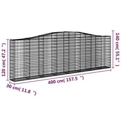 vidaXL kaarekujulised gabioonkorvid 7 tk, 400x30x120/140 cm, raud