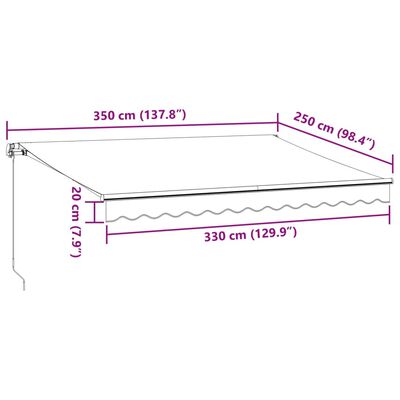 vidaXL käsitsi sissetõmmatav varikatus, antratsiit/valge, 350 x 250 cm