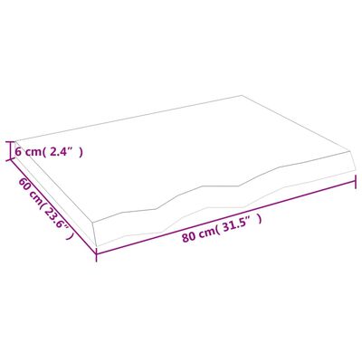 vidaXL lauaplaat, 80 x 60 x (2-6) cm, töötlemata tammepuit